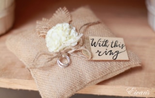 This is a cute and lovely little pillow with a rustic look holding the couple's rings.