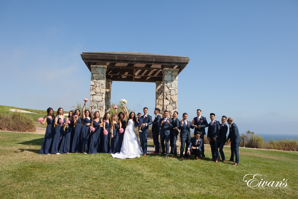 The whole bridal group celebrated together in such an amazing location with a bright and beautiful scenery.