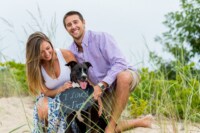 Jennifer Shane The beautiful couple in this photograph is not necessarily between the two engaged but also between a girl and her dog. The gorgeous scenery really makes this trend pop of incorporating their beloved pet into showing their tremendous love.