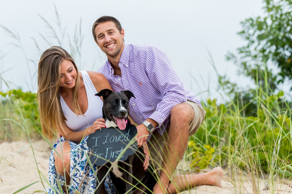 The beautiful couple in this photograph is not necessarily between the two engaged but also between a girl and her dog. The gorgeous scenery really makes this trend pop of incorporating their beloved pet into showing their tremendous love.