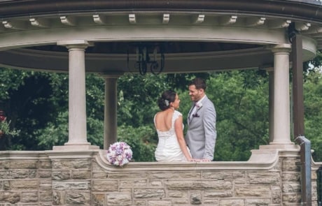 newleyweds sitting at gazebo, photographed by Eivan's in Philadelphia