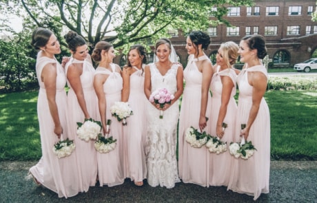 newlywed bride with her bridesmaids, pittsburgh wedding photographer portfolio
