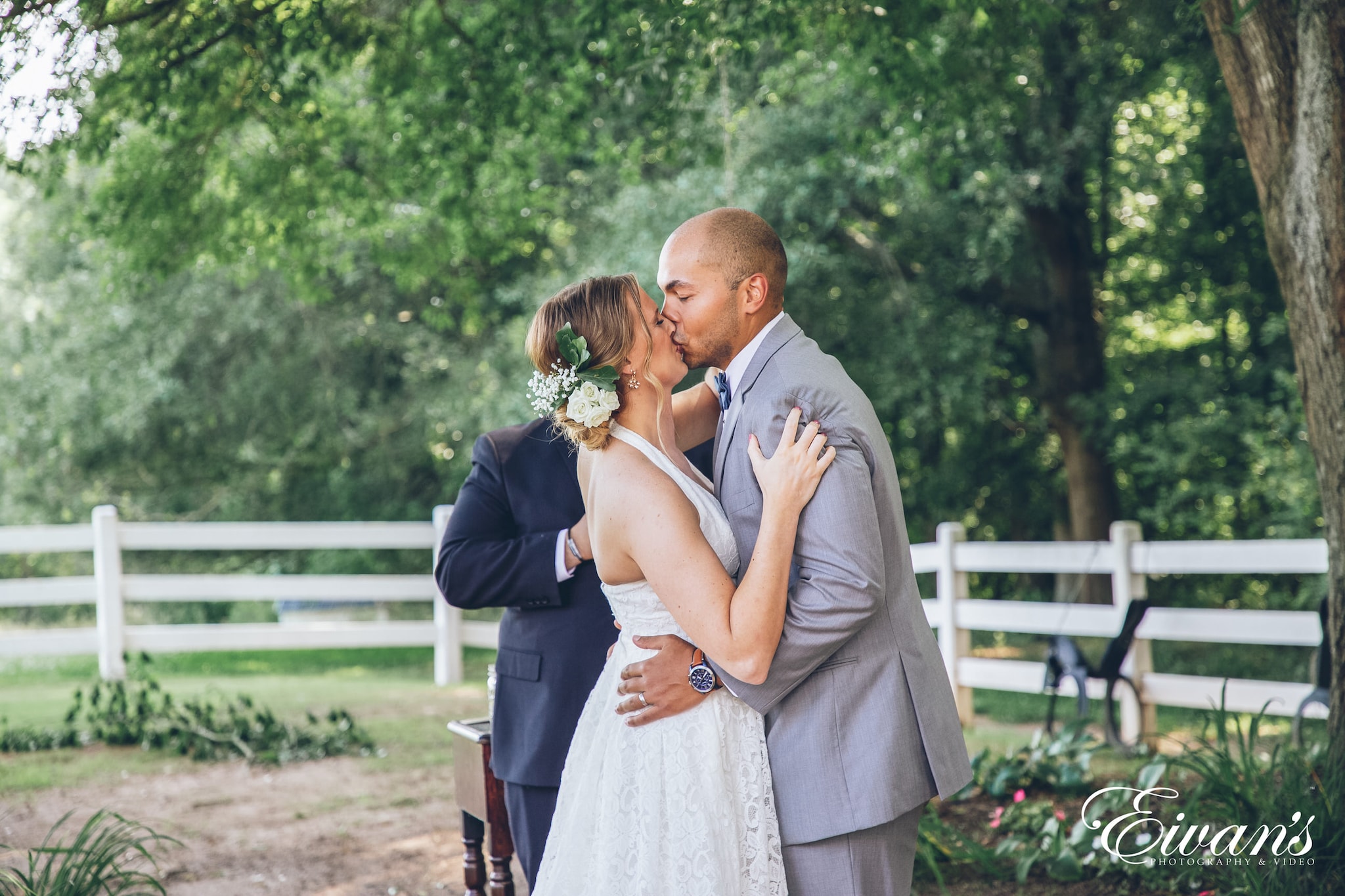 man and woman sharing their first kiss