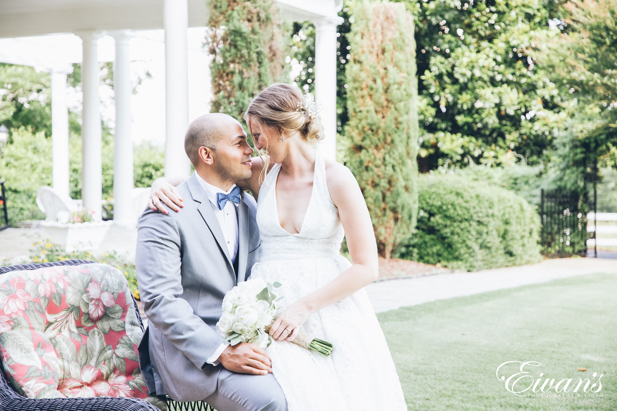 bride and groom kissing