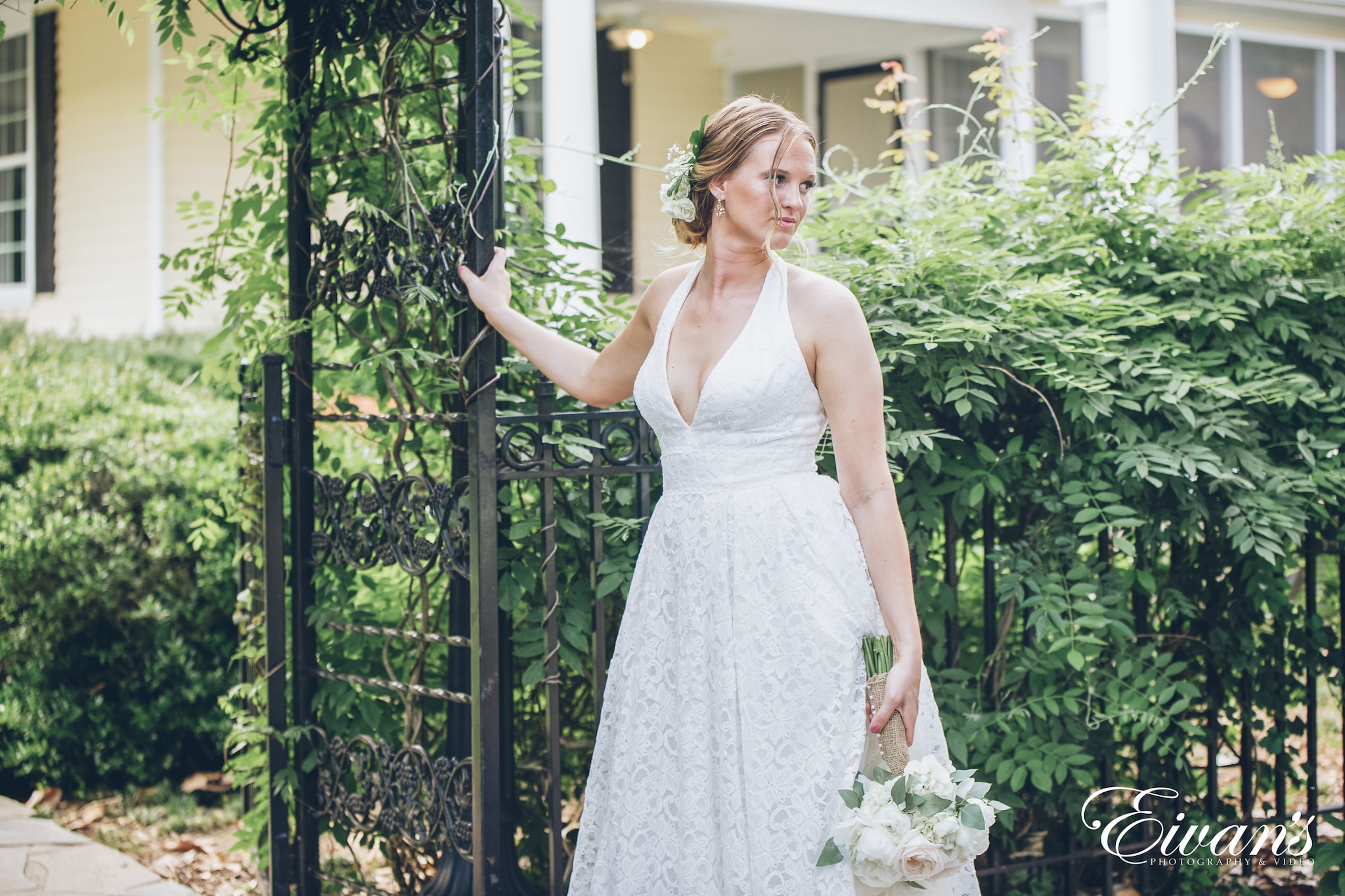 woman in white dress posing