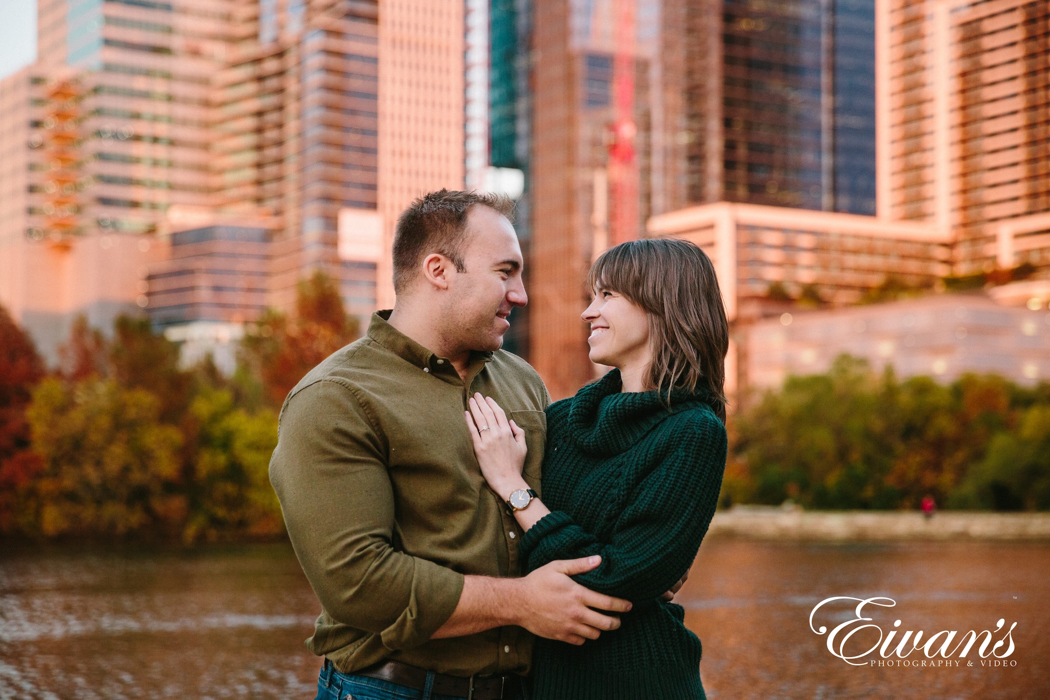 couple pose during engagement session