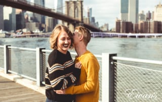 engaged man and woman in the city