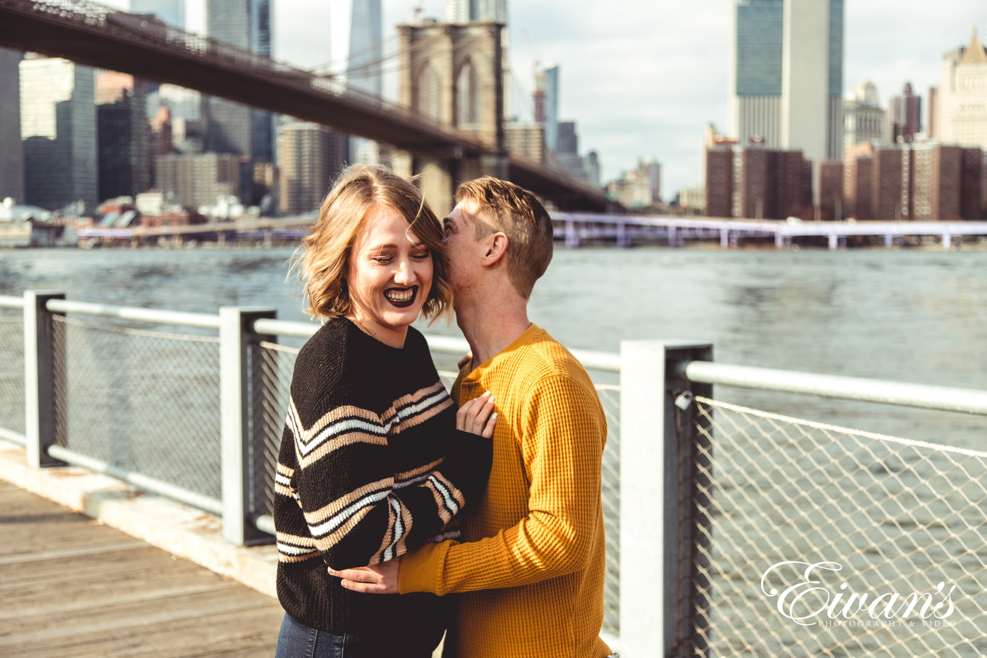 engaged man and woman in the city