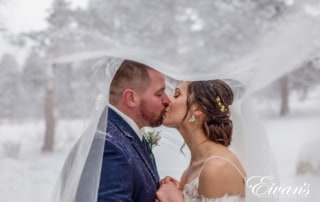 image of a bride and groom kissing