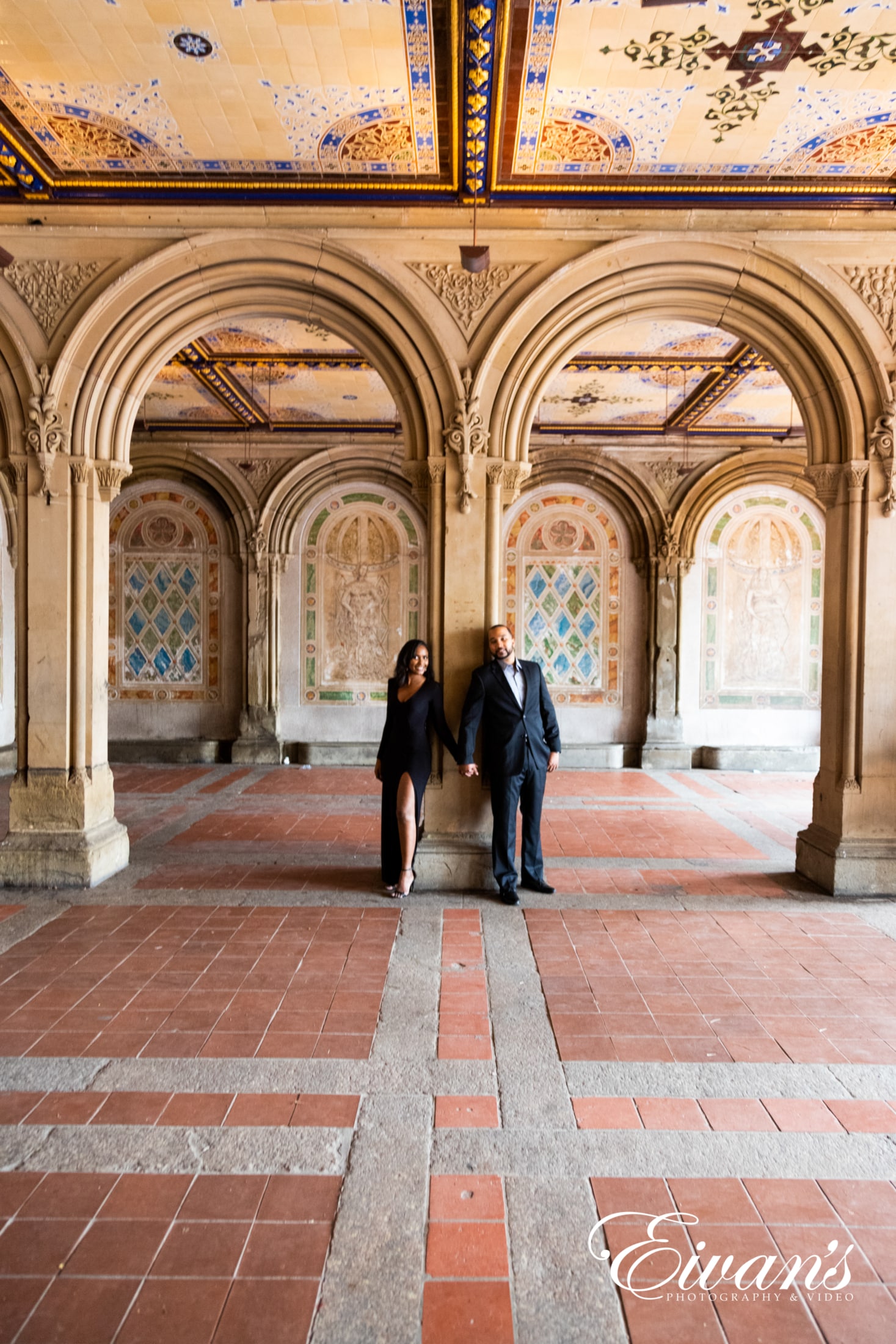 image of engaged couple in a museum