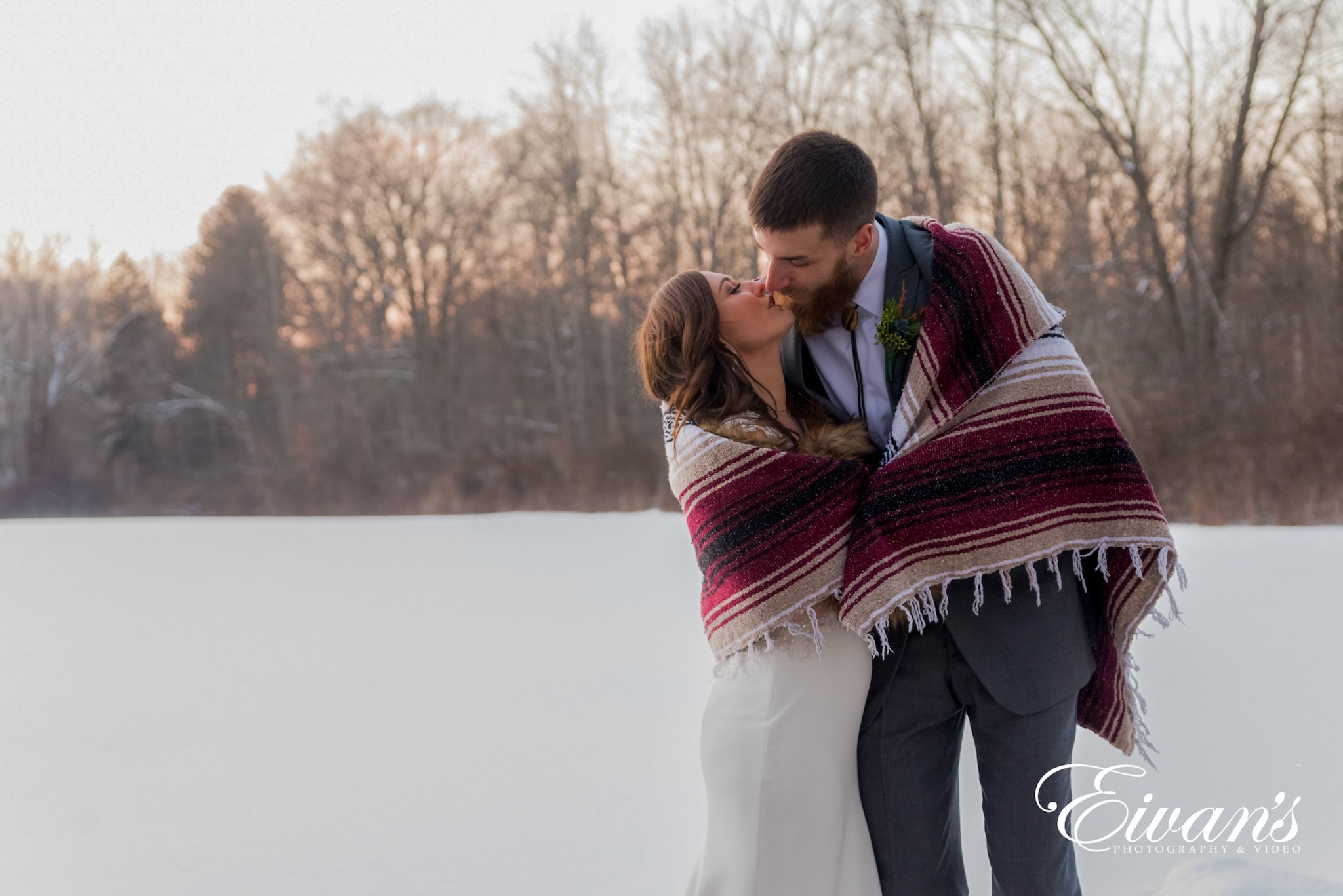 image of a bride and groom kissing