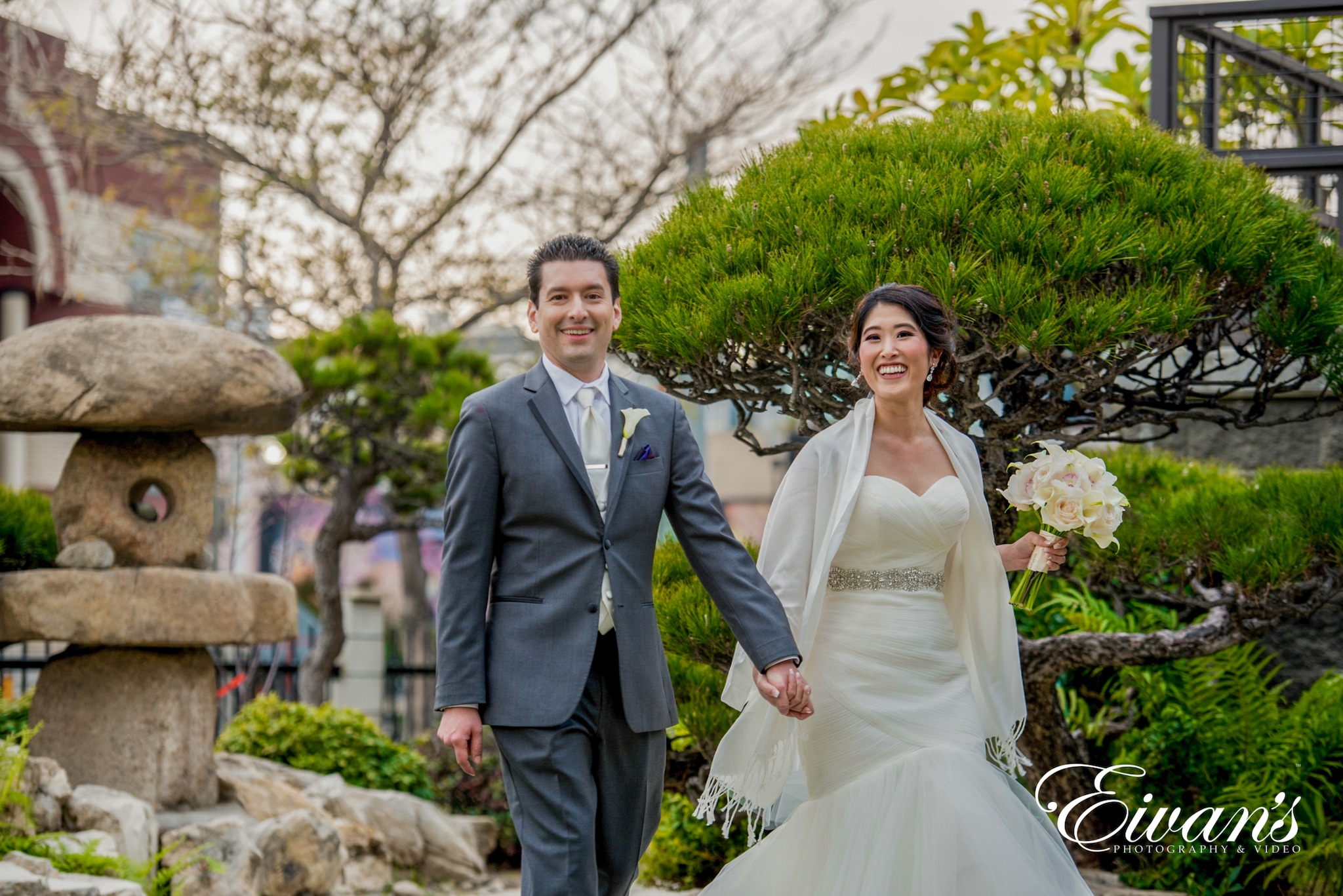 image of a married couple walking outside