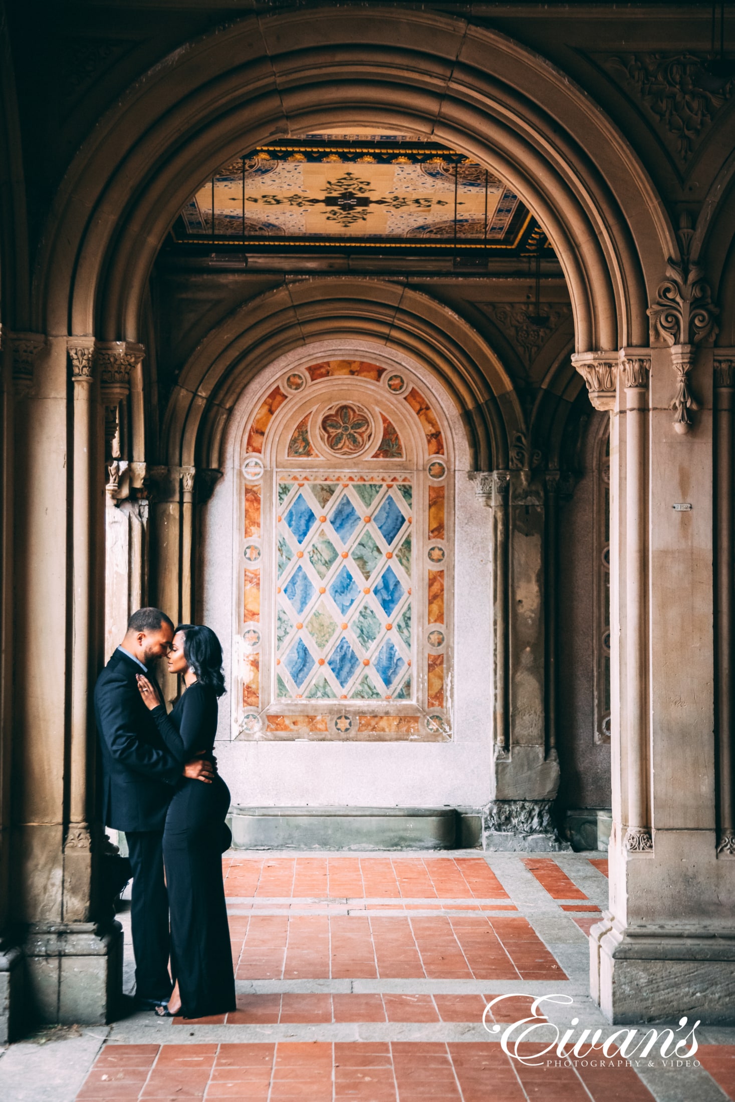 image of a couple in a castle like venue