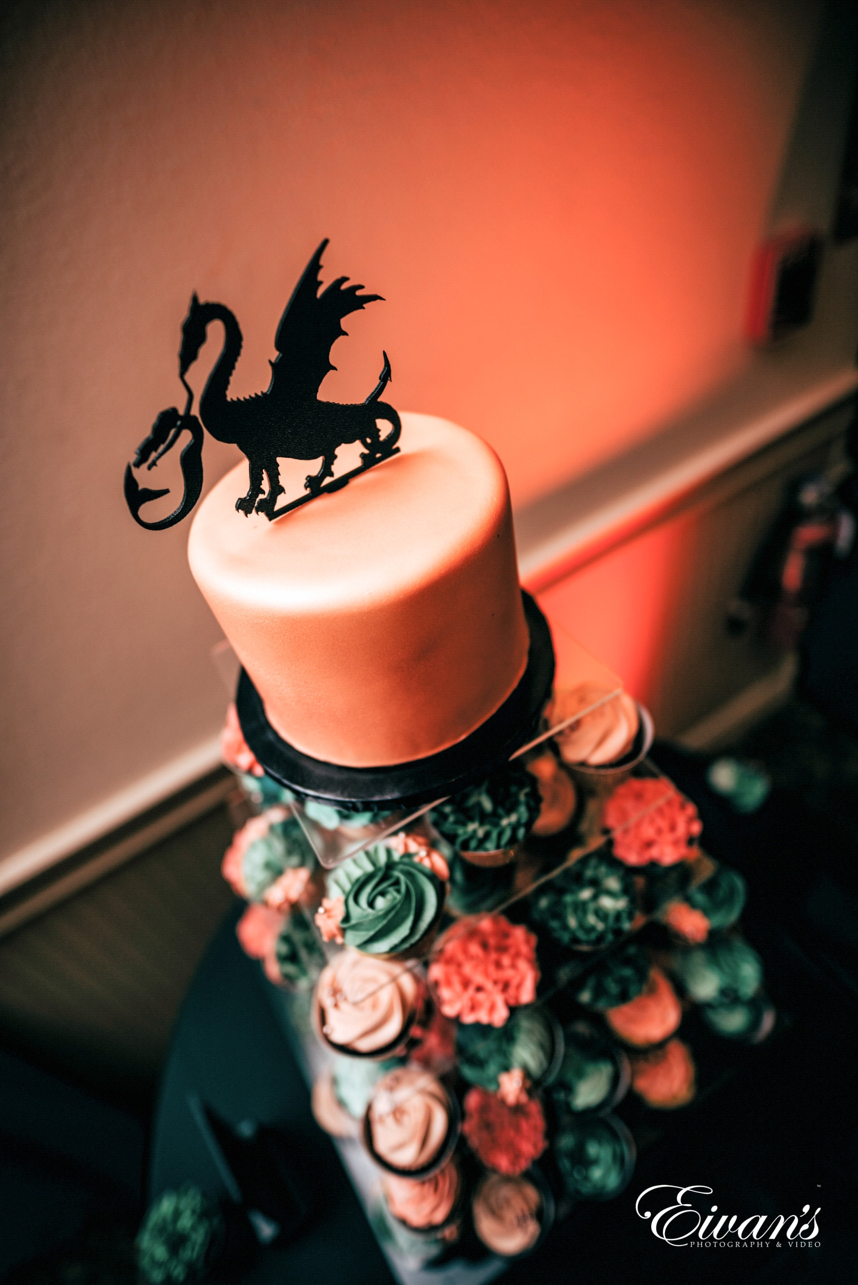 orange wedding cake decorated