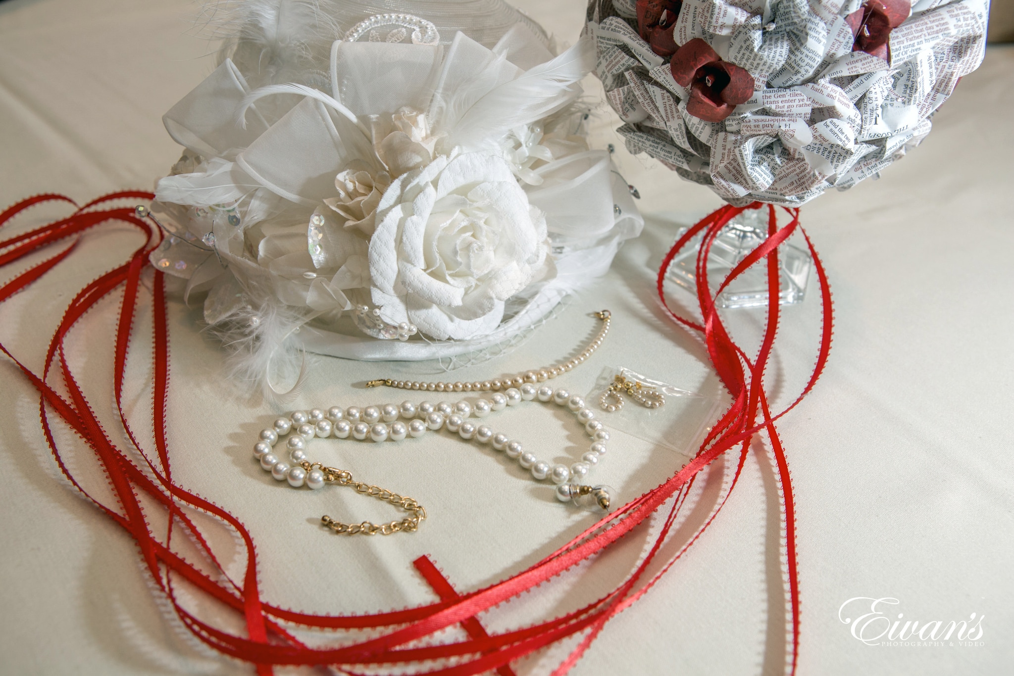 white and red beaded necklace