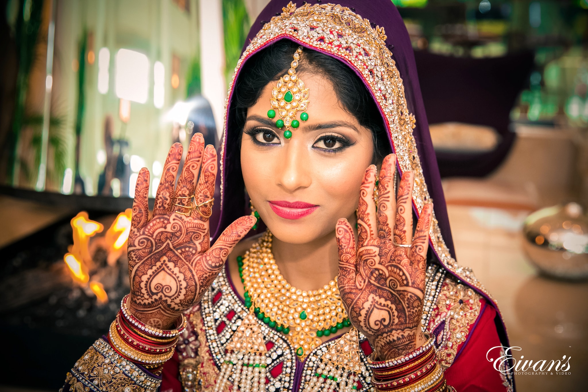woman in red and brown hijab