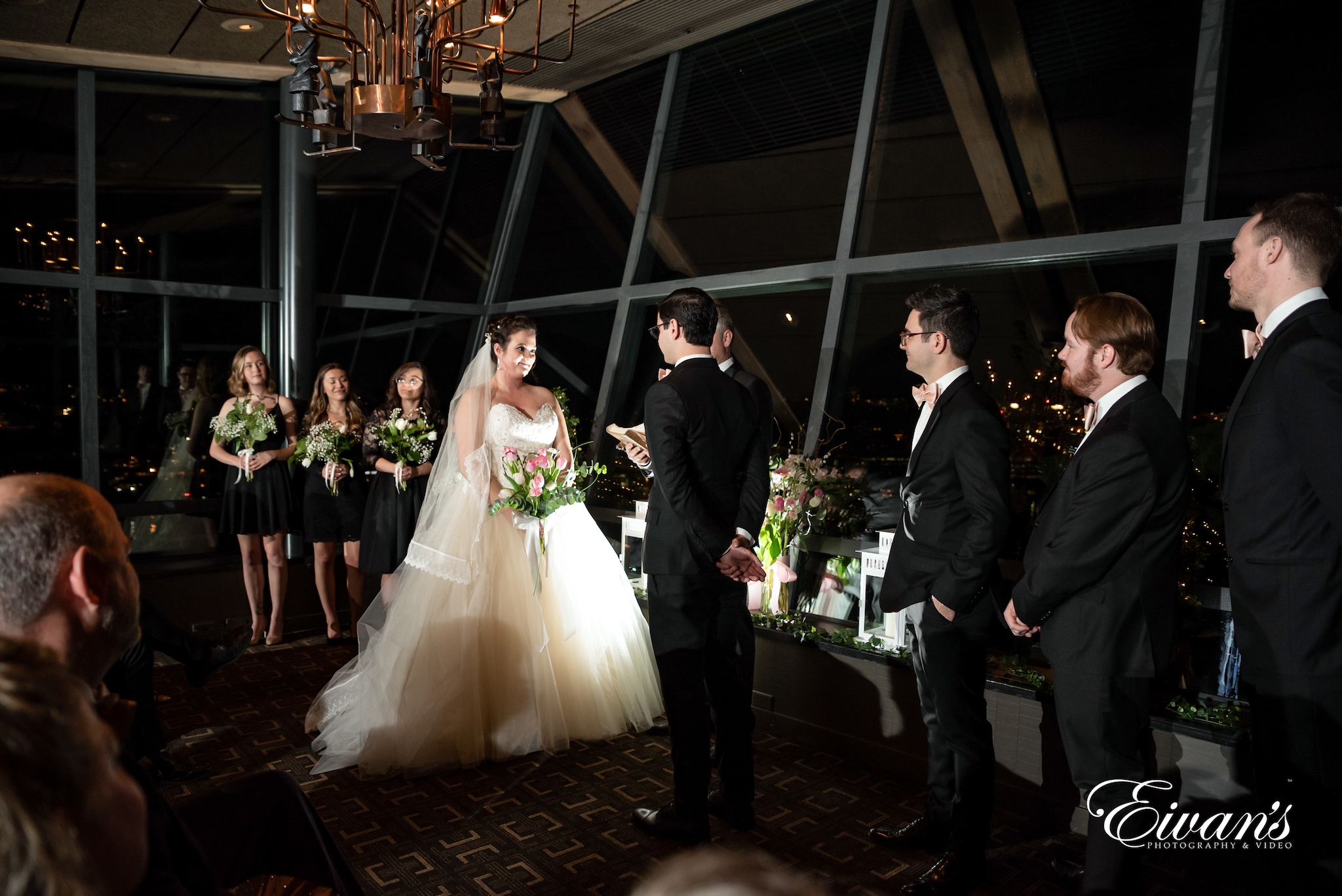 bride and groom in wedding dress