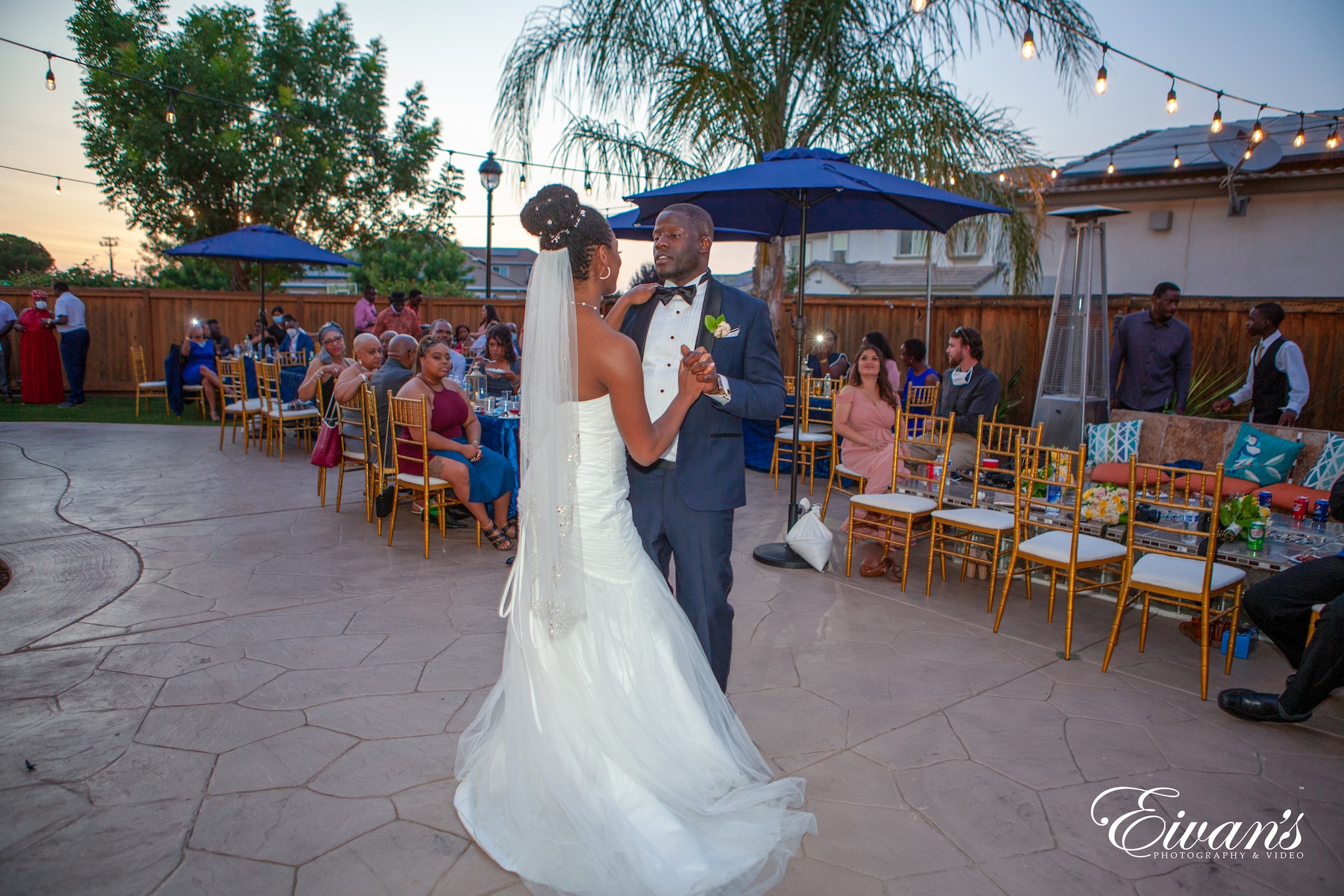 bride and groom dancing