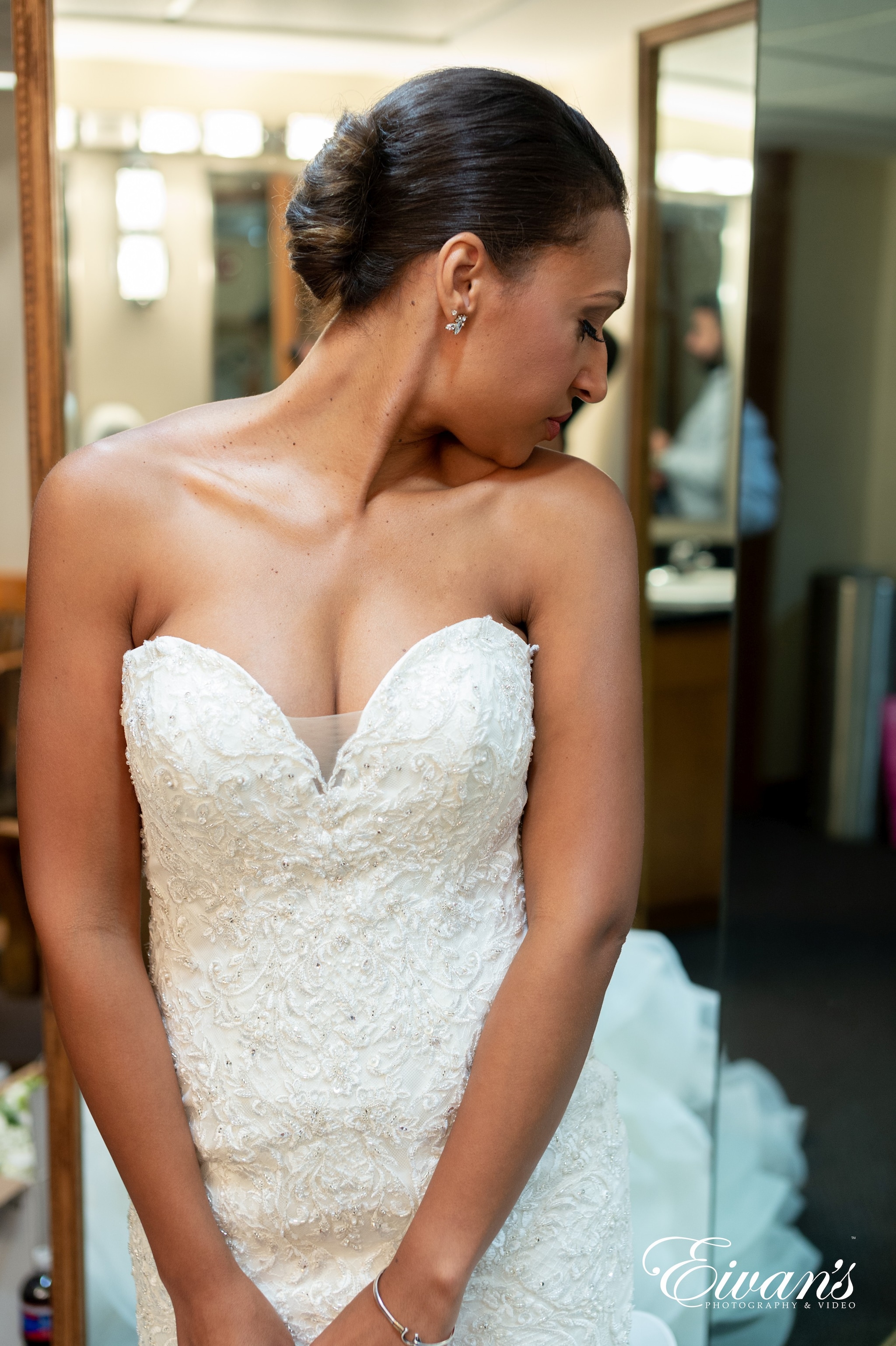 woman in white floral tube dress