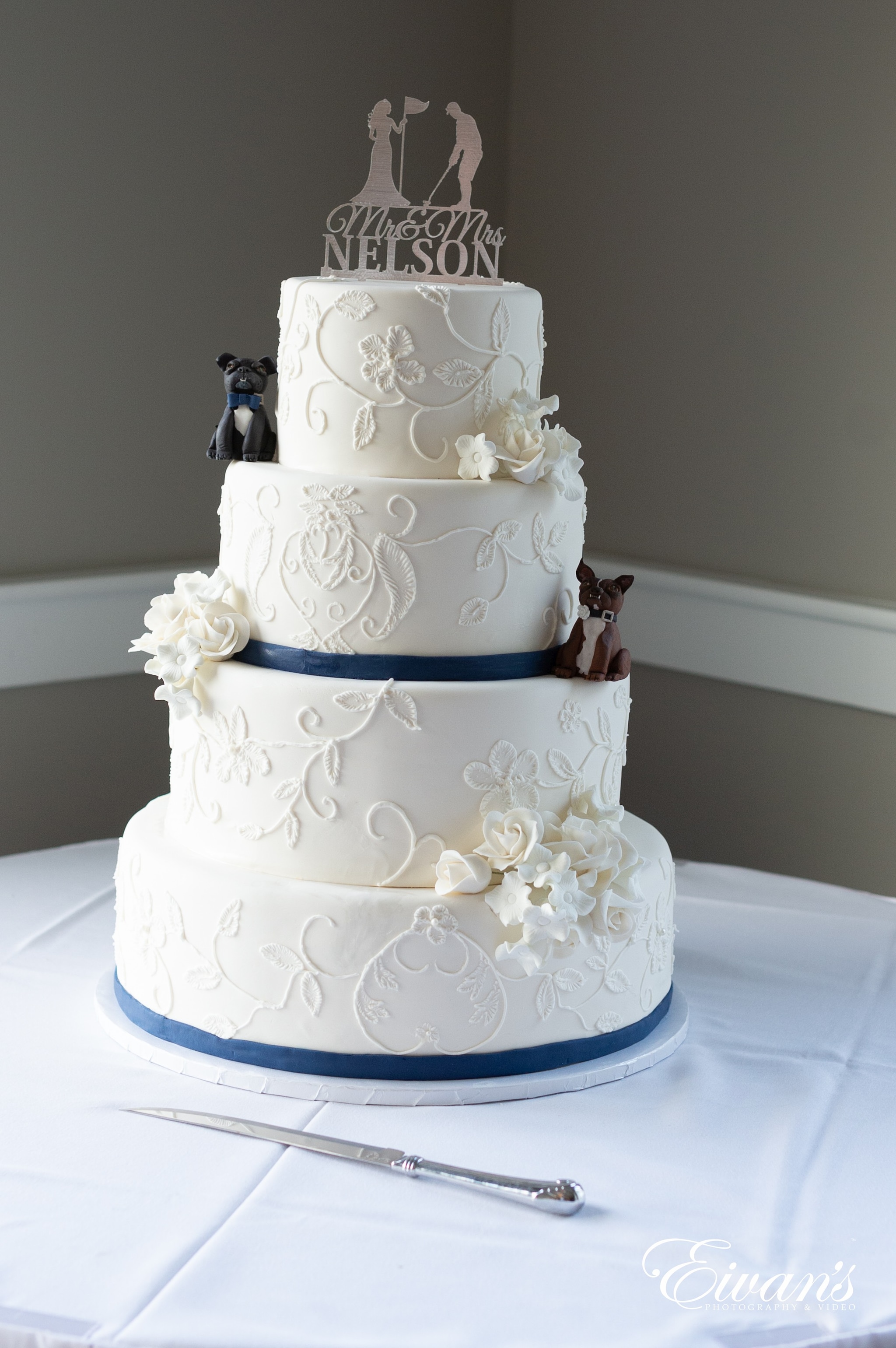 white and brown floral cake