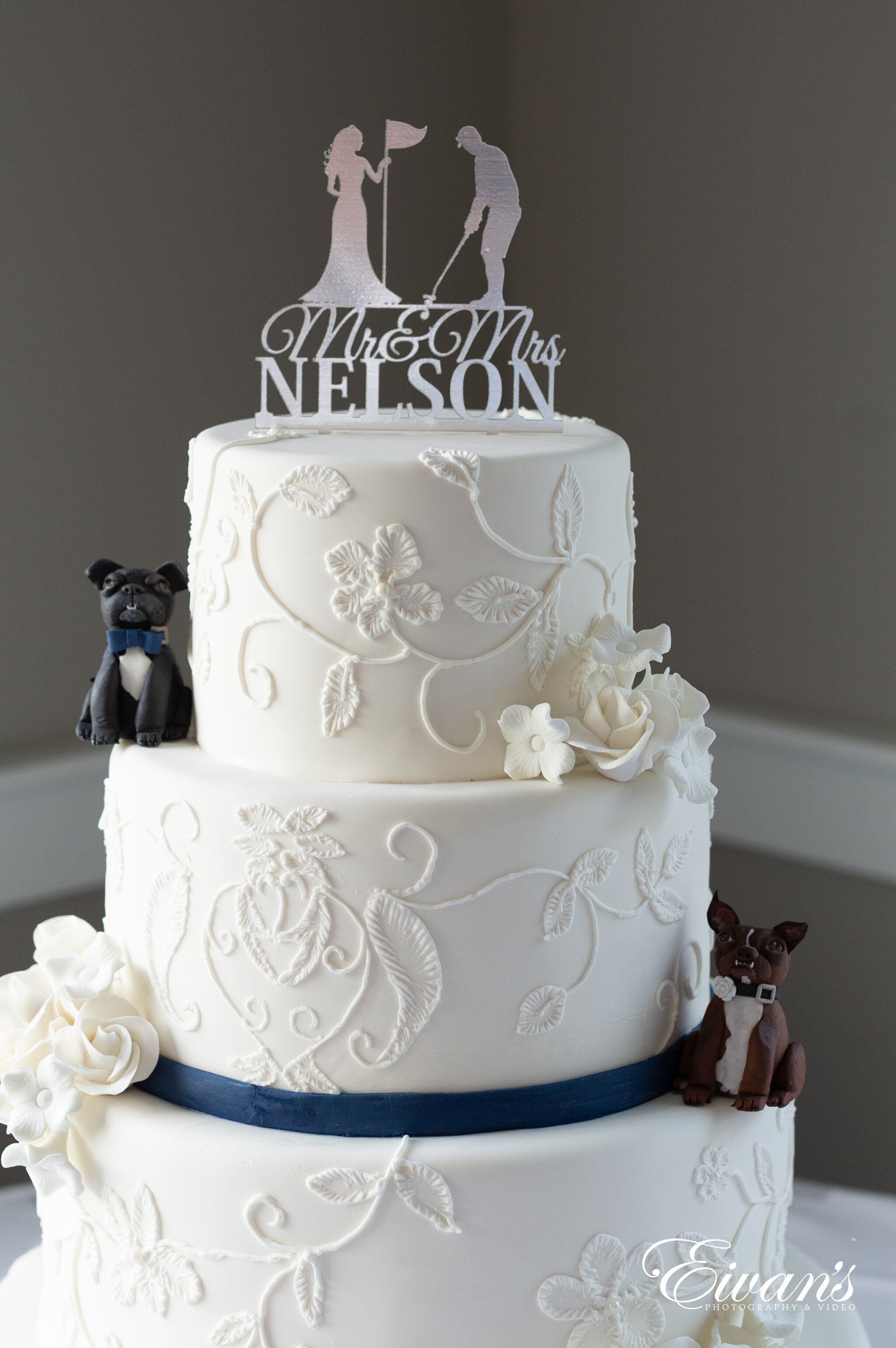 white and brown floral cake