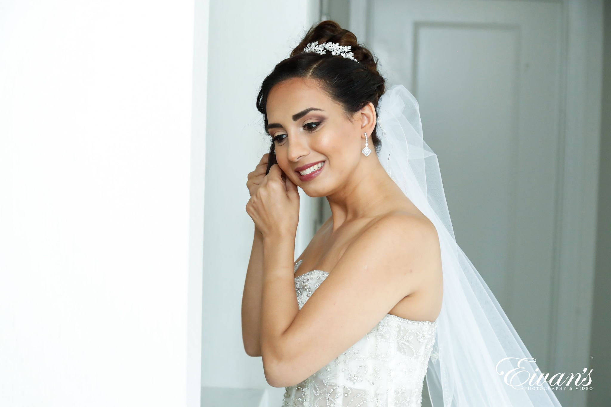 woman in white floral wedding dress